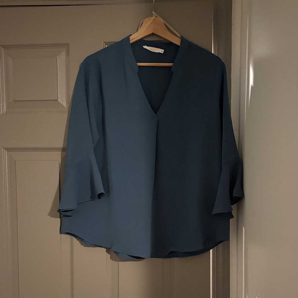 Lush Turquoise Blue Women's Blouse with Bell Sleeves